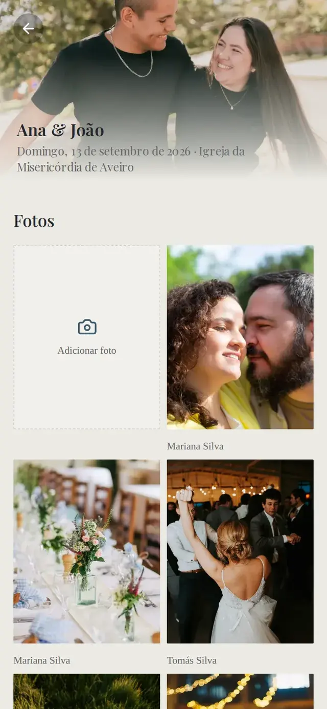 Álbum privado do evento com fotos partilhadas pelos convidados
