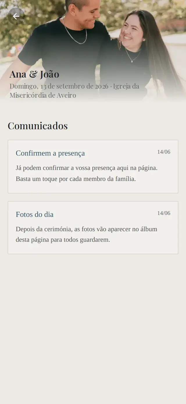 Comunicados enviados pelos anfitriões aos convidados do evento